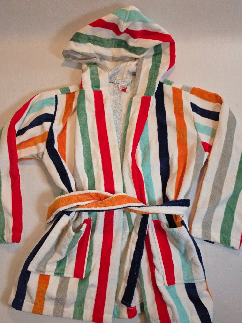 Pottery Barn Kids Multi-Color Striped Hooded Bathrobe Size 8-10 Velour Robe